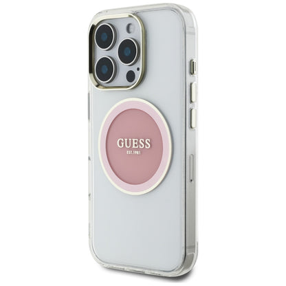 Ovitek MagSafe za Apple iPhone 16 Pro, Guess, IML Metal Colored Circle, Roza