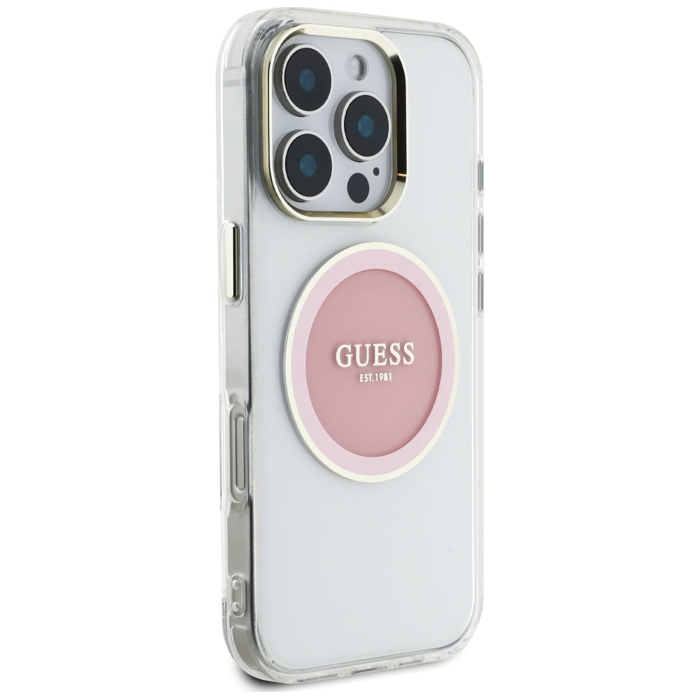 Ovitek MagSafe za Apple iPhone 16 Pro, Guess, IML Metal Colored Circle, Roza
