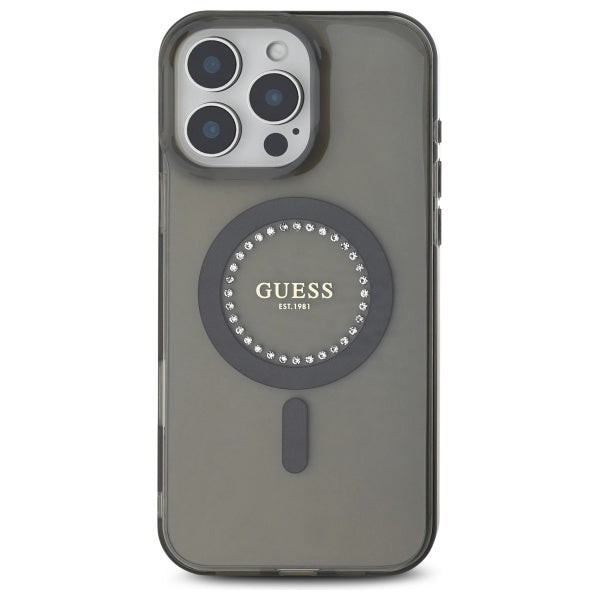 MagSafe ovitek za Apple iPhone 16 Pro, Guess, IML Rhinestone, črn