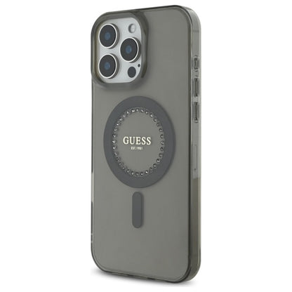 MagSafe ovitek za Apple iPhone 16 Pro, Guess, IML Rhinestone, črn