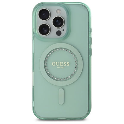 Ovitek MagSafe za Apple iPhone 16 Pro, Guess, IML Rhinestone, Zelen