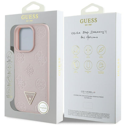 MagSafe ovitek za Apple iPhone 16 Pro, Guess, Peony Grained Hot Stamp Triangle, Roza
