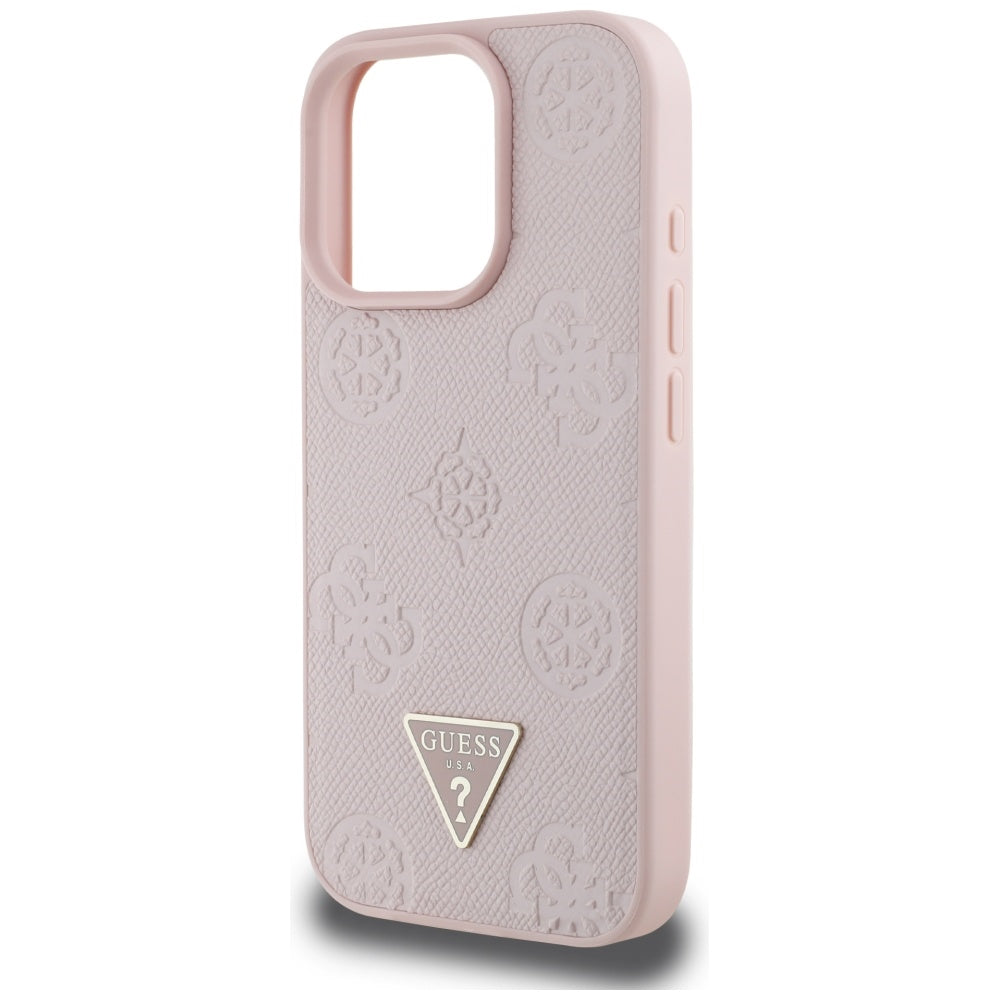 MagSafe ovitek za Apple iPhone 16 Pro, Guess, Peony Grained Hot Stamp Triangle, Roza