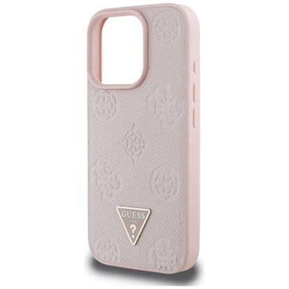 MagSafe ovitek za Apple iPhone 16 Pro, Guess, Peony Grained Hot Stamp Triangle, Roza