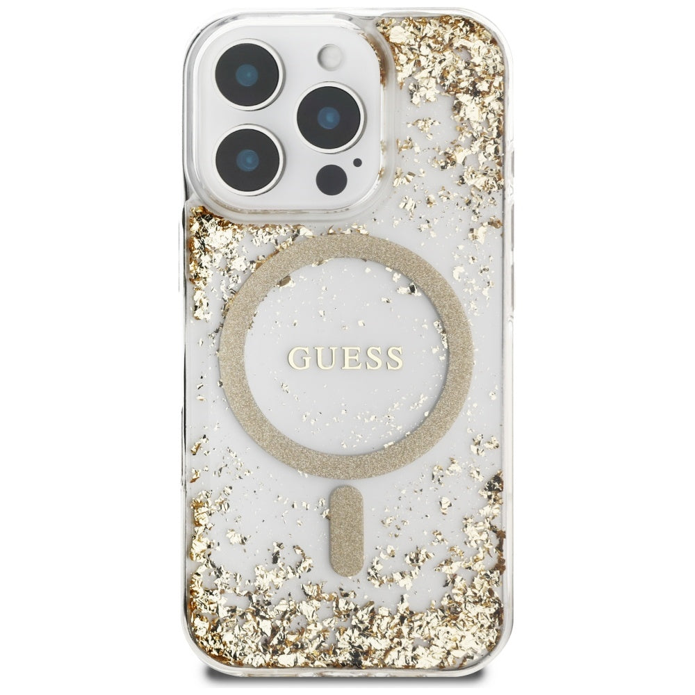 Ovitek MagSafe za Apple iPhone 16 Pro, Guess, Resin Bottom Glitter, Zlat