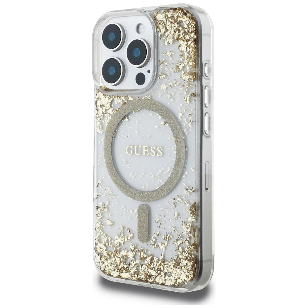 Ovitek MagSafe za Apple iPhone 16 Pro, Guess, Resin Bottom Glitter, Zlat