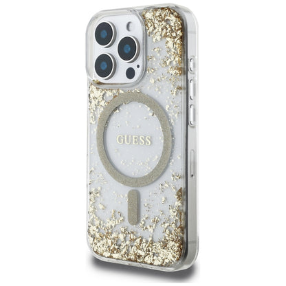 Ovitek MagSafe za Apple iPhone 16 Pro, Guess, Resin Bottom Glitter, Zlat