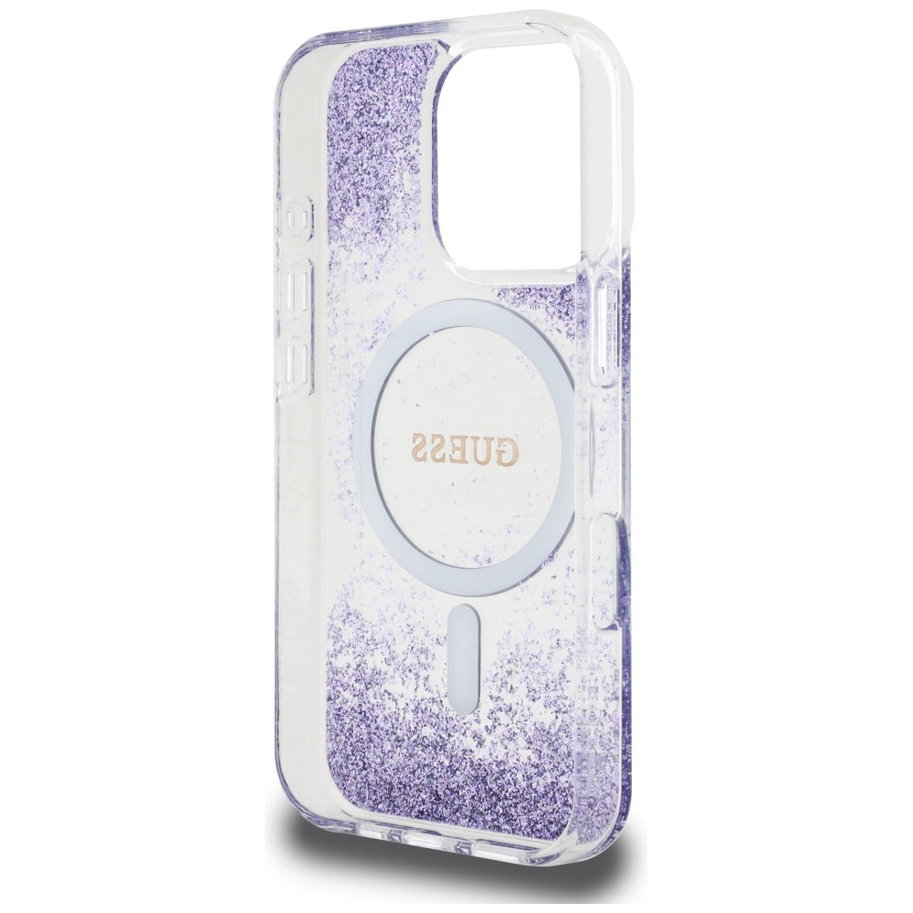 Ovitek MagSafe za Apple iPhone 16 Pro, Guess, Resin Bottom Glitter, Vijolična