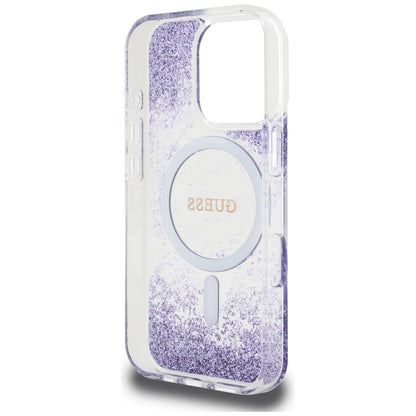 Ovitek MagSafe za Apple iPhone 16 Pro, Guess, Resin Bottom Glitter, Vijolična