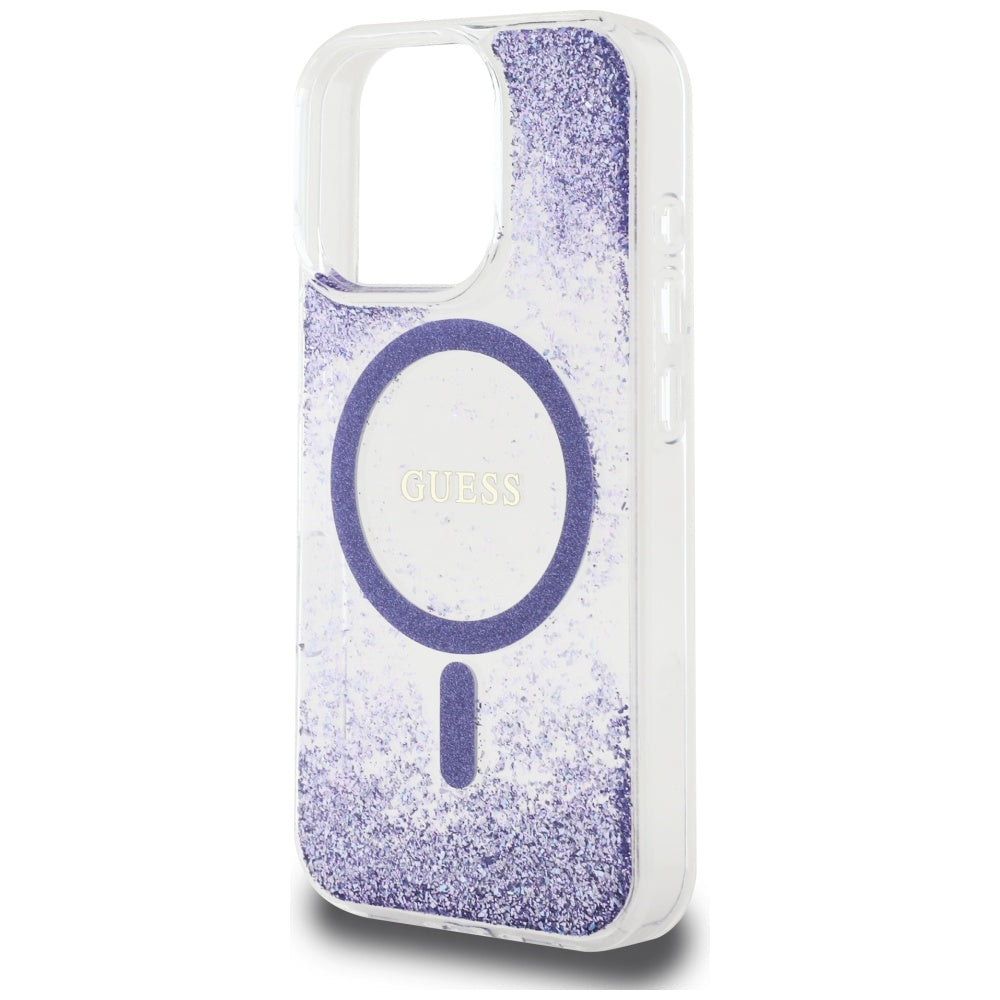 Ovitek MagSafe za Apple iPhone 16 Pro, Guess, Resin Bottom Glitter, Vijolična