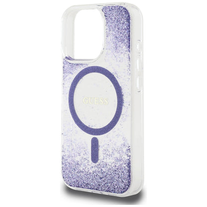 Ovitek MagSafe za Apple iPhone 16 Pro, Guess, Resin Bottom Glitter, Vijolična