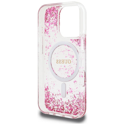 Ovitek MagSafe za Apple iPhone 16 Pro, Guess, Resin Bottom Glitter, Roza
