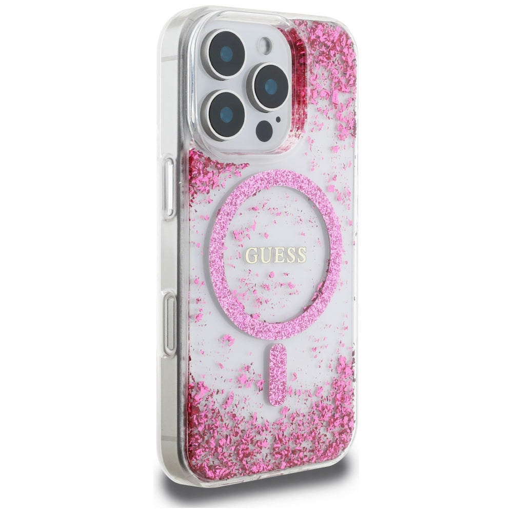 Ovitek MagSafe za Apple iPhone 16 Pro, Guess, Resin Bottom Glitter, Roza