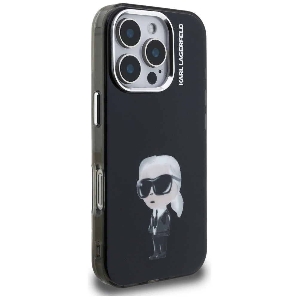 Ovitek MagSafe za Apple iPhone 16 Pro, Karl Lagerfeld, IML Aquarelle Logo Karl, Črn