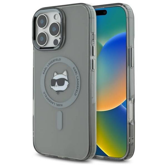 Ovitek MagSafe za Apple iPhone 16 Pro, Karl Lagerfeld, IML Metal Choupette's Head, Črn