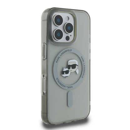 Ovitek MagSafe za Apple iPhone 16 Pro, Karl Lagerfeld, IML Metal Karl & Choupette's Heads, Črn