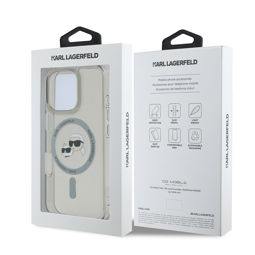 Ovitek MagSafe za Apple iPhone 16 Pro, Karl Lagerfeld, IML Metal Karl & Choupette's Heads, Črn