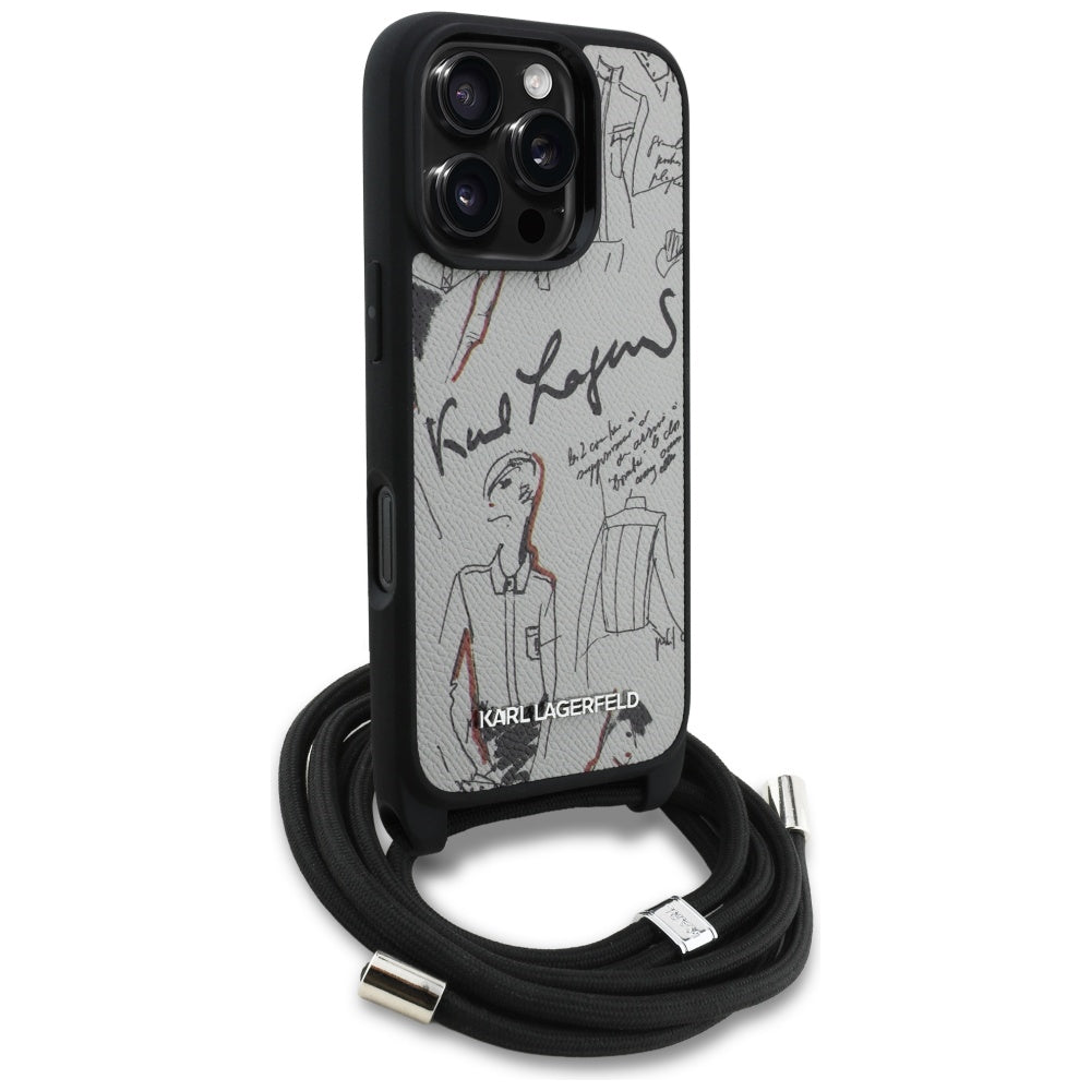 Ovitek MagSafe za Apple iPhone 16 Pro, Karl Lagerfeld, Saffiano Crossbody, Siv