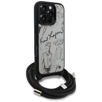 Ovitek MagSafe za Apple iPhone 16 Pro, Karl Lagerfeld, Saffiano Crossbody, Siv