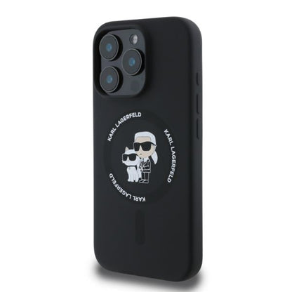 MagSafe Case for Apple iPhone 16 Pro, Karl Lagerfeld, Silicone Ring Karl & Choupette, Black