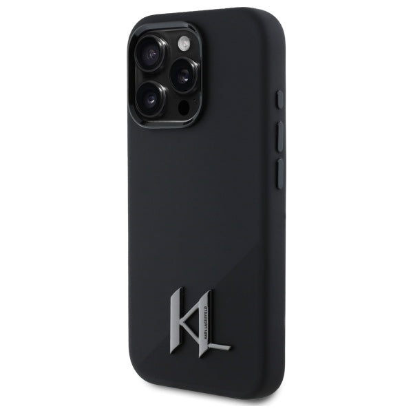 MagSafe Case for Apple iPhone 16 Pro, Karl Lagerfeld, Silicone Shadow Metal Initial, Black