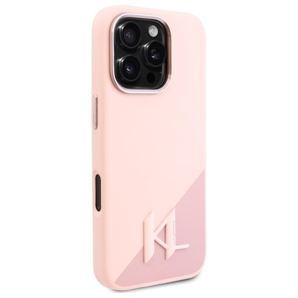 MagSafe Case for Apple iPhone 16 Pro, Karl Lagerfeld, Silicone Shadow Metal Initial, Pink