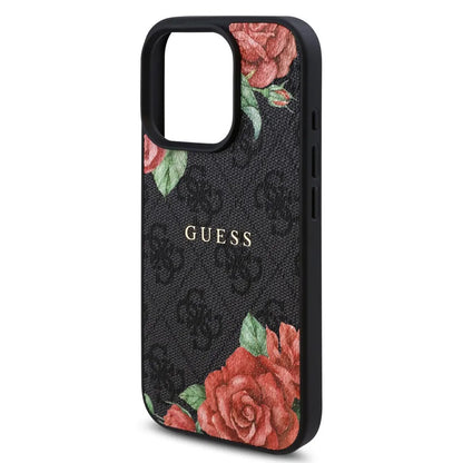 MagSafe ovitek za Apple iPhone 16 Pro Max, Guess, 4G Flowers Print, črn