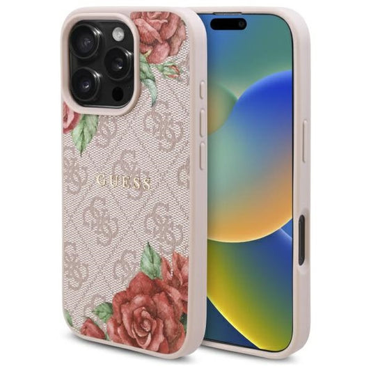 Ovitek MagSafe za Apple iPhone 16 Pro Max, Guess, 4G Flowers Print, Roza
