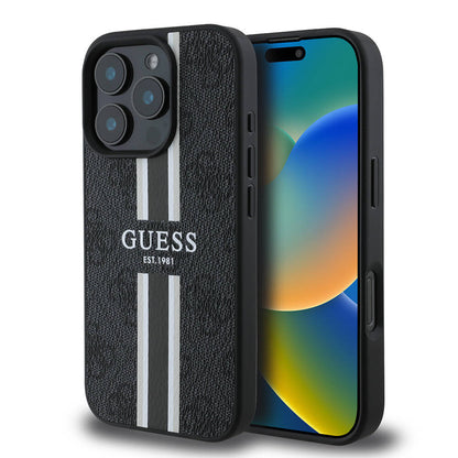 MagSafe ovitek za Apple iPhone 16 Pro Max, Guess, 4G Printed Stripes, črn