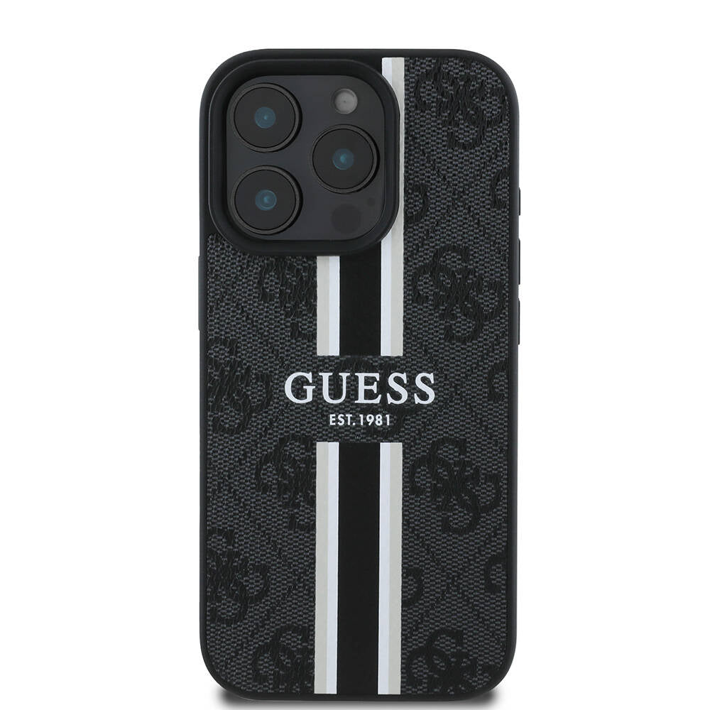 MagSafe ovitek za Apple iPhone 16 Pro Max, Guess, 4G Printed Stripes, črn