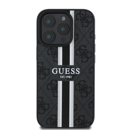 MagSafe ovitek za Apple iPhone 16 Pro Max, Guess, 4G Printed Stripes, črn