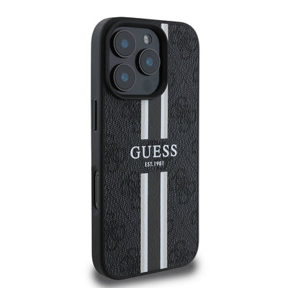 MagSafe ovitek za Apple iPhone 16 Pro Max, Guess, 4G Printed Stripes, črn