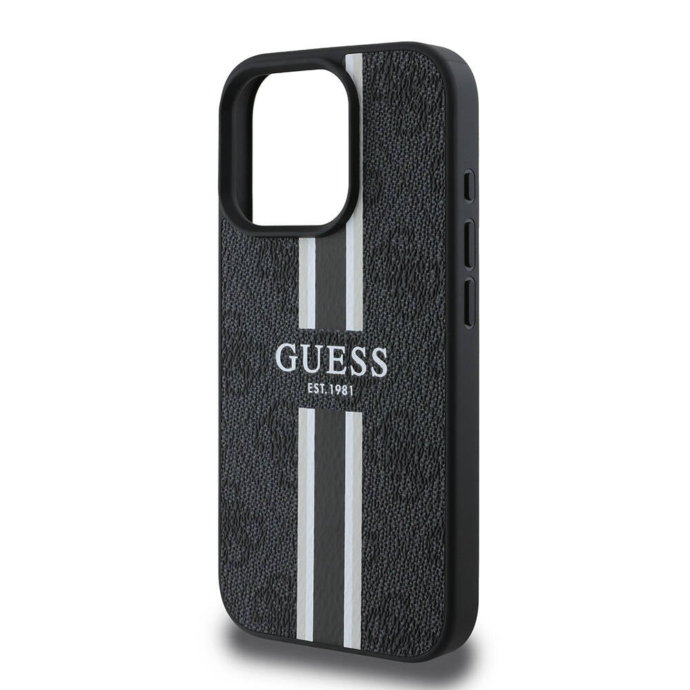 MagSafe ovitek za Apple iPhone 16 Pro Max, Guess, 4G Printed Stripes, črn