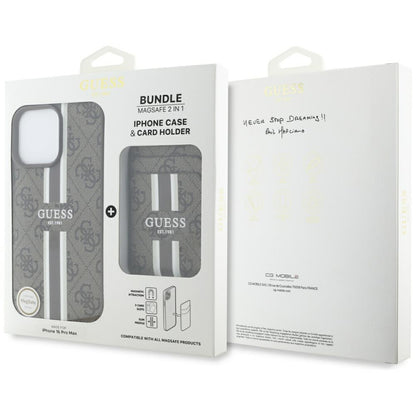 Ovitek MagSafe za Apple iPhone 16 Pro Max, Guess, Cardslot 4G Stripes, rjava