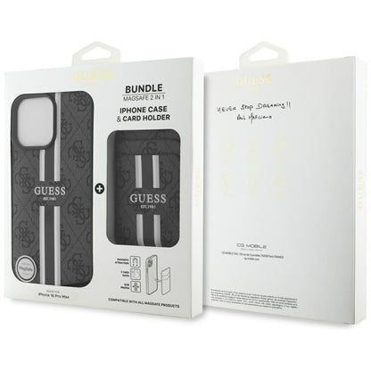 Ovitek MagSafe za Apple iPhone 16 Pro Max, Guess, Cardslot 4G Stripes, Črn