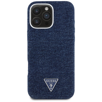 Ovitek MagSafe za Apple iPhone 16 Pro Max, Guess, Denim Triangle Logo, Modra