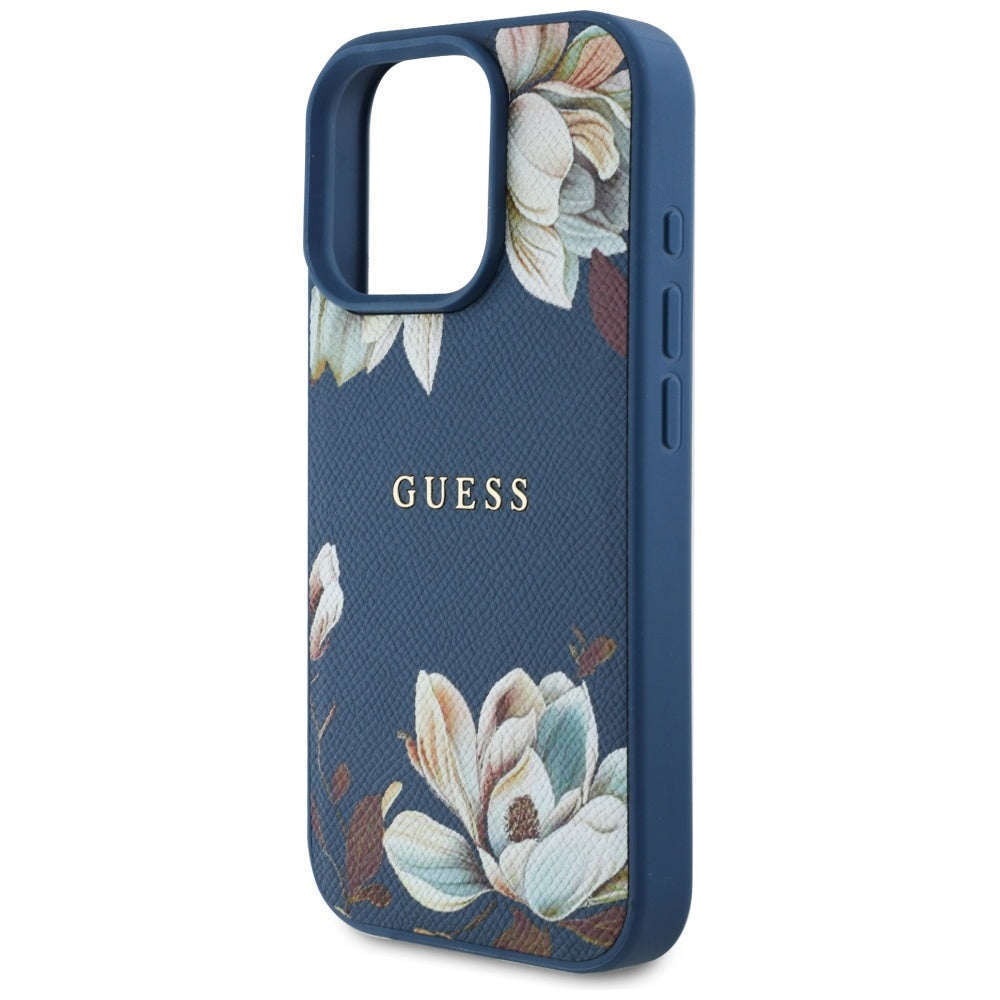 Ovitek MagSafe za Apple iPhone 16 Pro Max, Guess, Grained Flowers, Modra