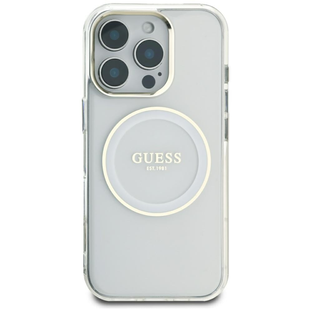Ovitek MagSafe za Apple iPhone 16 Pro Max, Guess, IML Metal Colored Circle, Bela