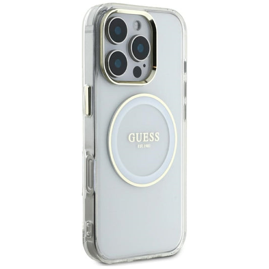 Ovitek MagSafe za Apple iPhone 16 Pro Max, Guess, IML Metal Colored Circle, Bela
