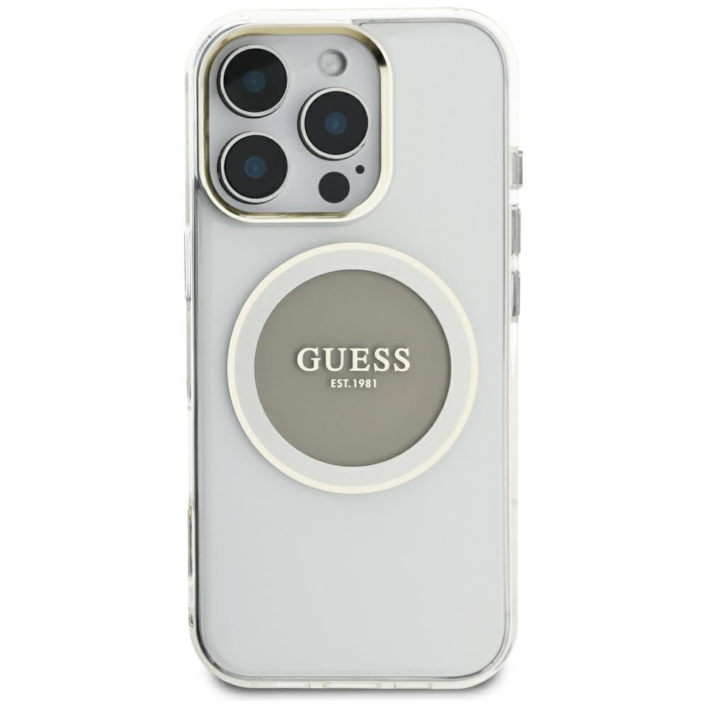 Ovitek MagSafe za Apple iPhone 16 Pro Max, Guess, IML Metal Colored Circle, Siv