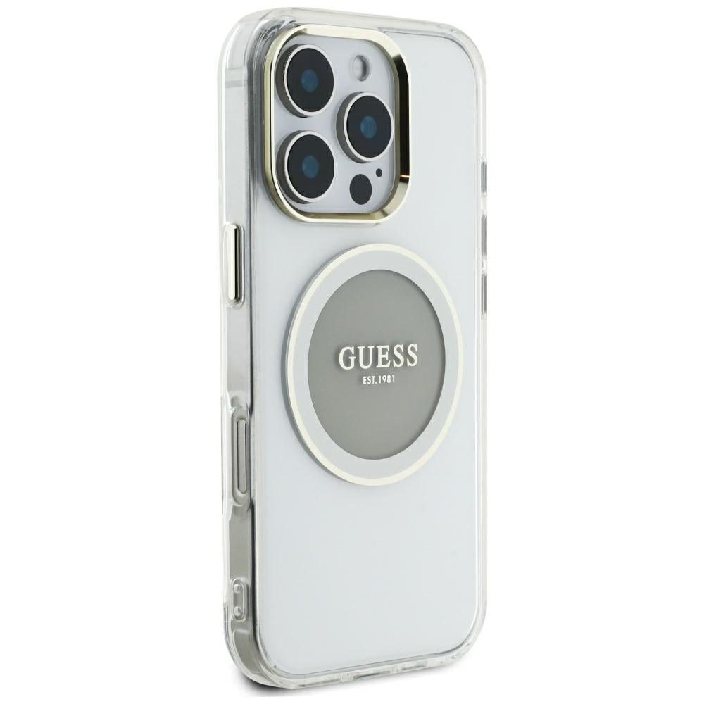 Ovitek MagSafe za Apple iPhone 16 Pro Max, Guess, IML Metal Colored Circle, Siv