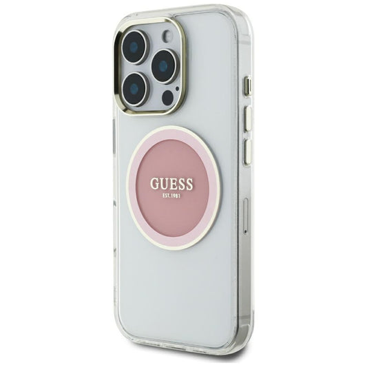 Ovitek MagSafe za Apple iPhone 16 Pro Max, Guess, IML Metal Colored Circle, Roza