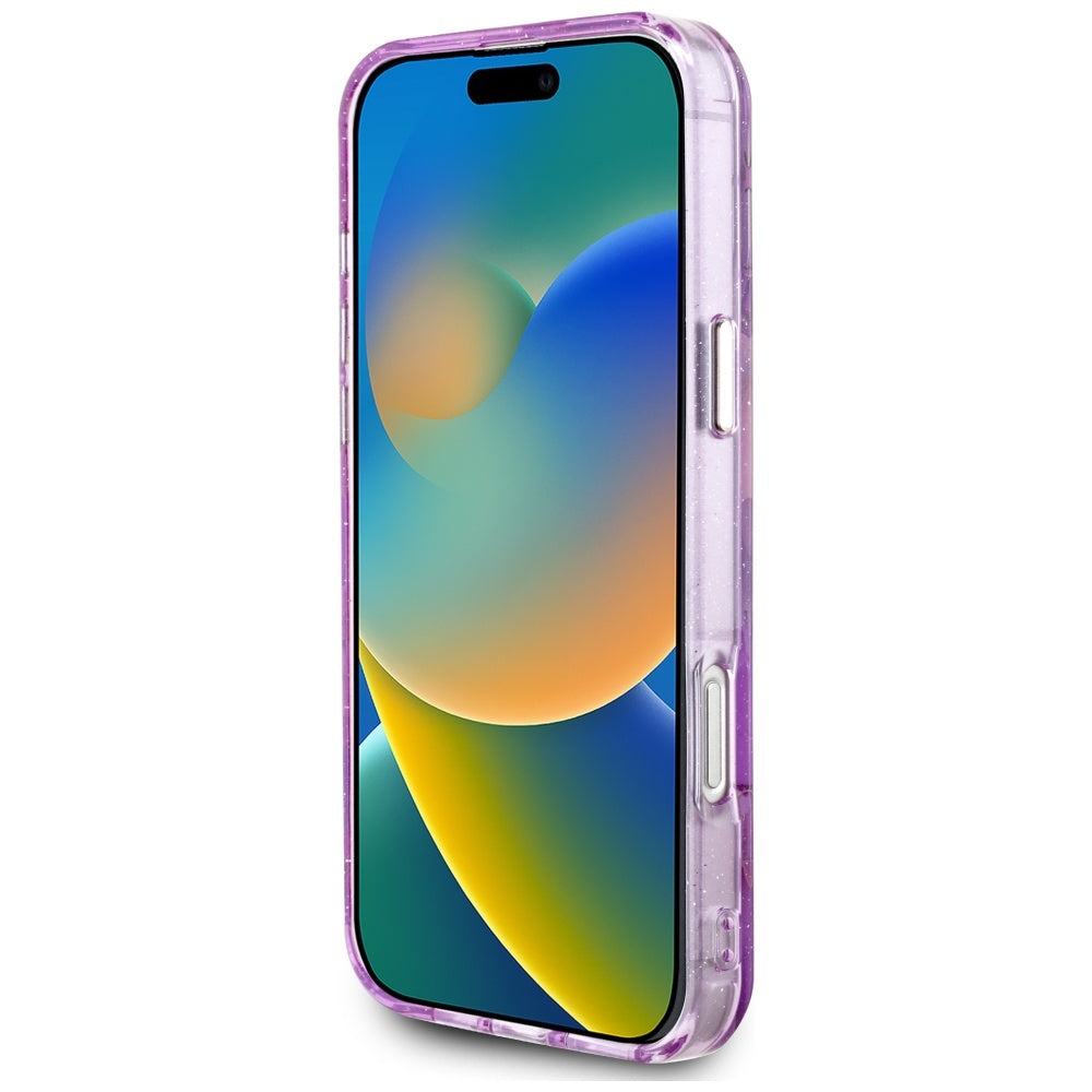 Ovitek MagSafe za Apple iPhone 16 Pro Max, Guess, IML Metal Glitter Flowers Triangle, Vijolična