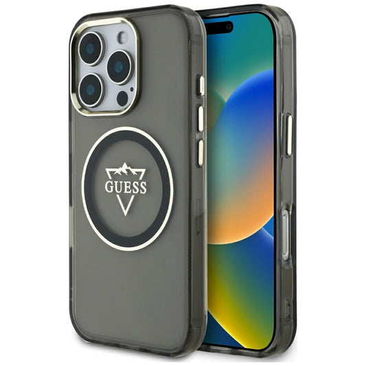 Ovitek MagSafe za Apple iPhone 16 Pro Max, Guess, IML Metal Mountain Logo, črn
