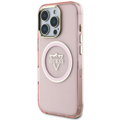 MagSafe Case for Apple iPhone 16 Pro Max, Guess, IML Metal Mountain Logo, Pink