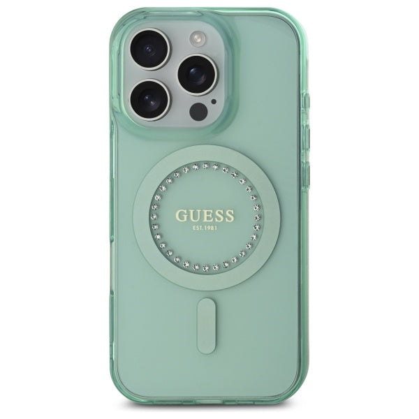 Ovitek MagSafe za Apple iPhone 16 Pro Max, Guess, IML Rhinestone, Zelen