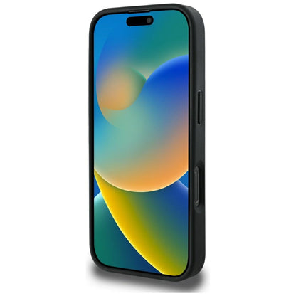 MagSafe ovitek za Apple iPhone 16 Pro Max, Guess, Peony Grained Hot Stamp Triangle, črn