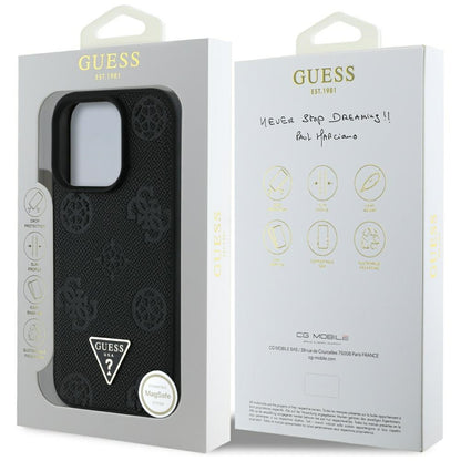 MagSafe ovitek za Apple iPhone 16 Pro Max, Guess, Peony Grained Hot Stamp Triangle, črn
