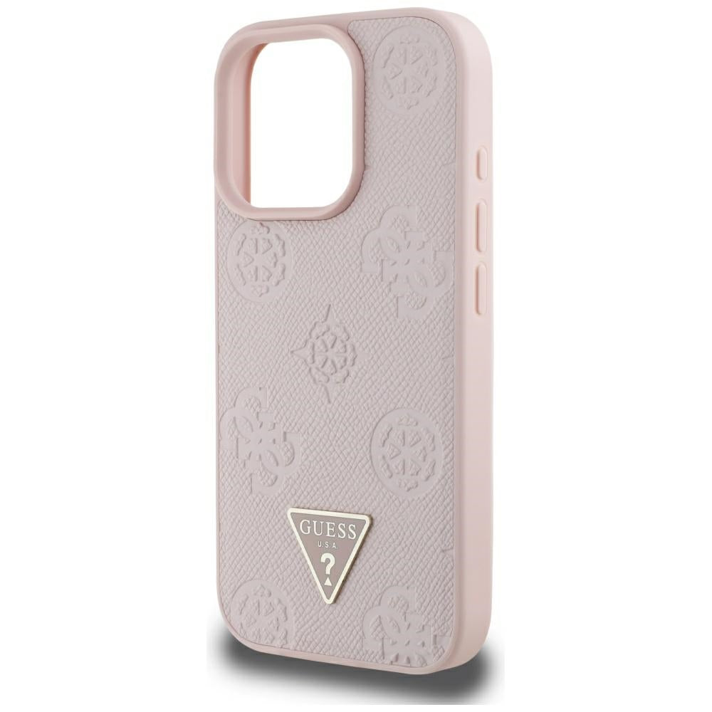 MagSafe ovitek za Apple iPhone 16 Pro Max, Guess, Peony Grained Hot Stamp Triangle, Roza