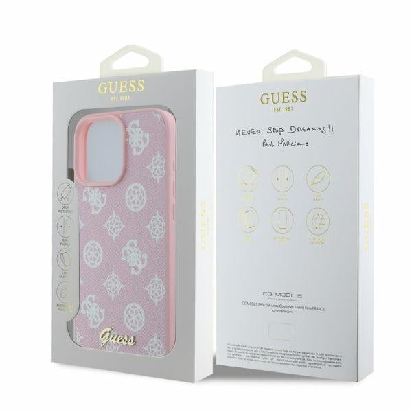 MagSafe ovitek za Apple iPhone 16 Pro Max, Guess, Peony Script, Roza